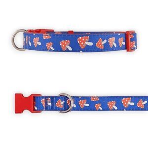 Top Paw Mushroom Adjustable‎ Dog Collar Size XS X-Small Red Blue D-Ring